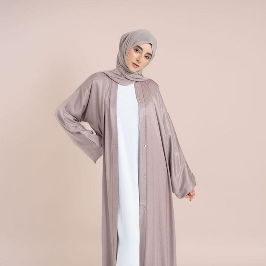 Taupe Open-Front Abaya – Modern Elegance